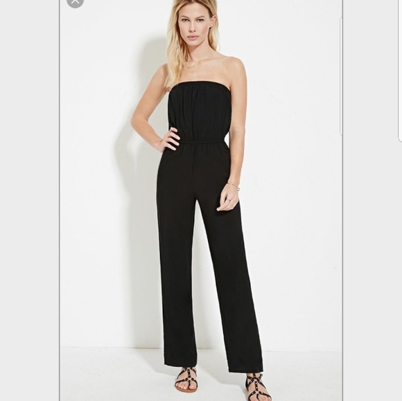 Forever 21 Pants - Strapless Black Jumpsuit with Elastic Waist